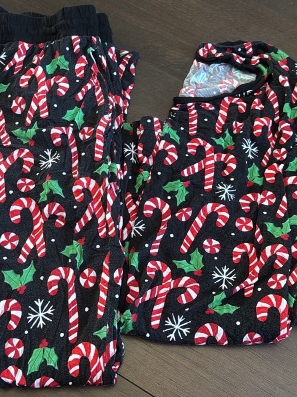 Little Sleepies Black Candy Cane & Holly Pajama Set